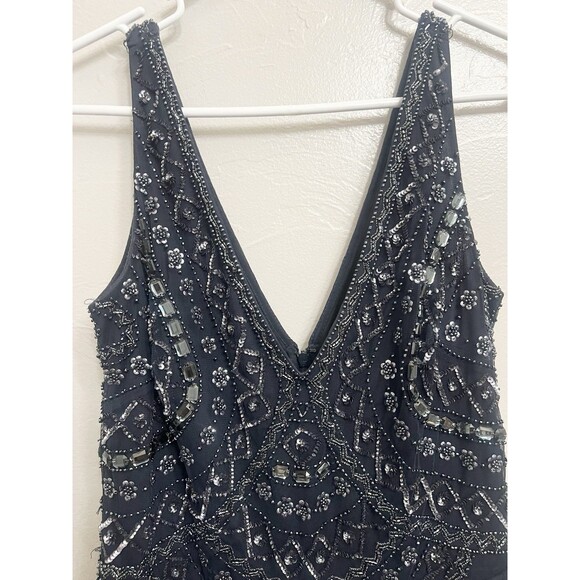 $495 AIDAN MATTOX Navy Embellished Beaded Tulle Formal Dress Gown Size 6 M3020 - Picture 9 of 15